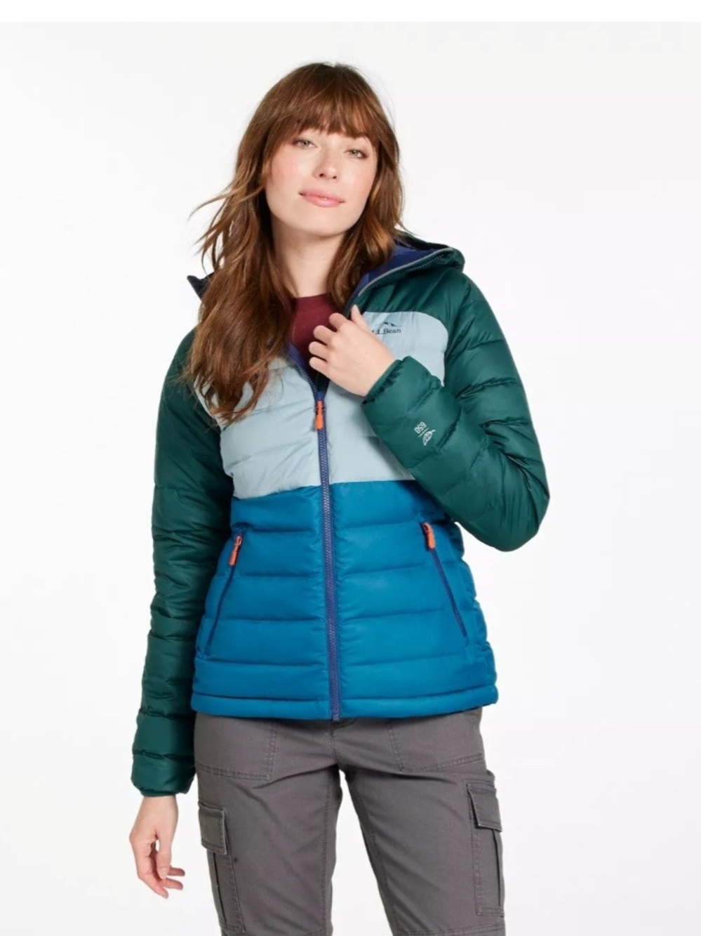 L.L. Bean Women's Colorblock Teal, Light Blue & Deep Green Puffer Jacket